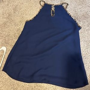 Papaya blue and animal print sleeveless top